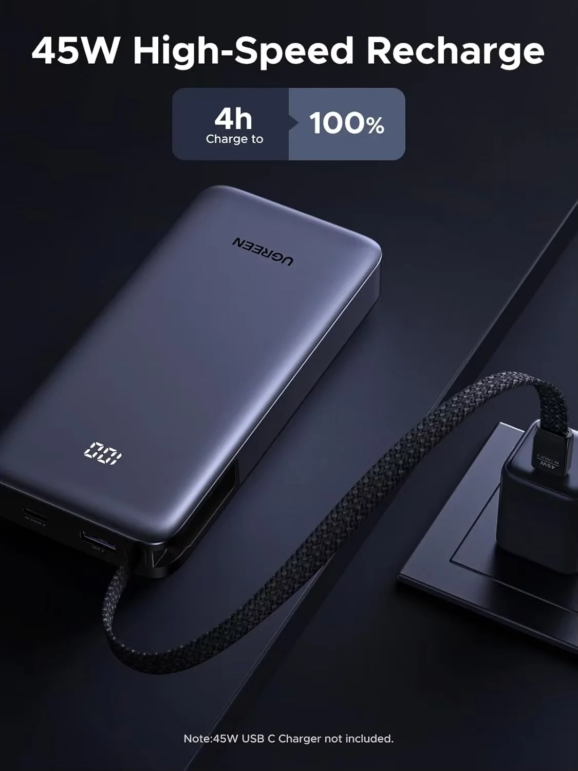 

UGREEN Nexode Power Bank 20000mAh 45W with Built-in Cable Fast Charging Portable Charger