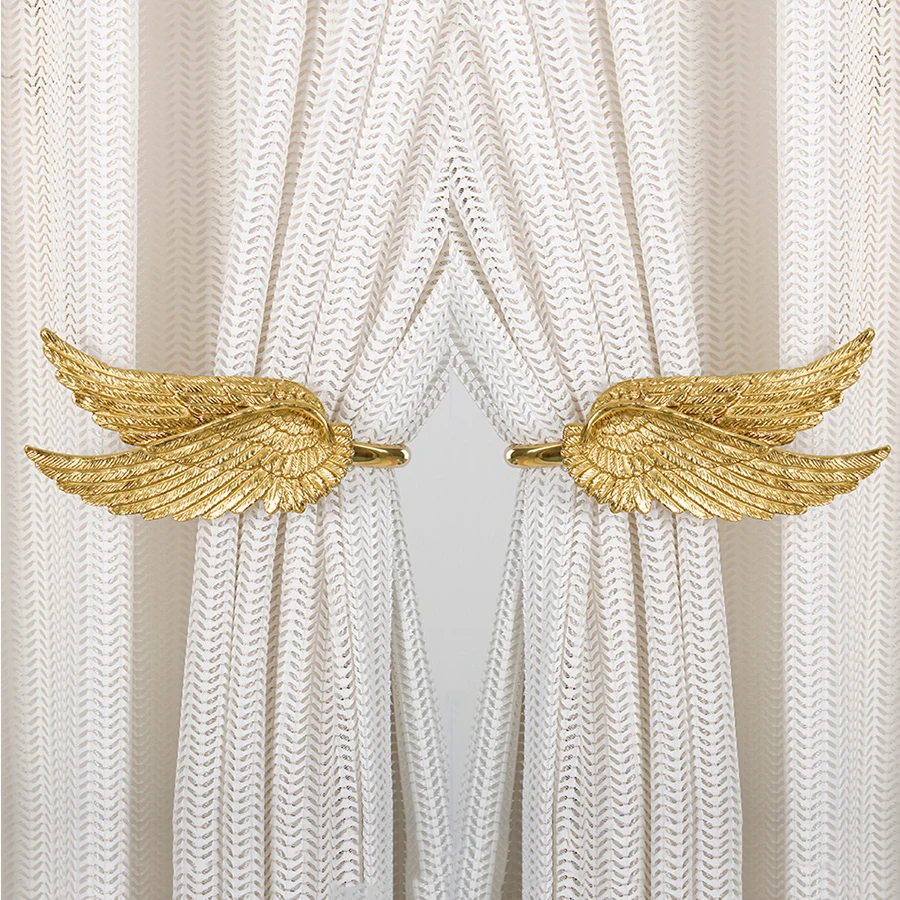 

Luxury 1Pair Solid Brass French Double Wings Curtain Hooks Curtain Tie Draper Back Hooks Curtain Drapery Holder Hanger Hooks Dec