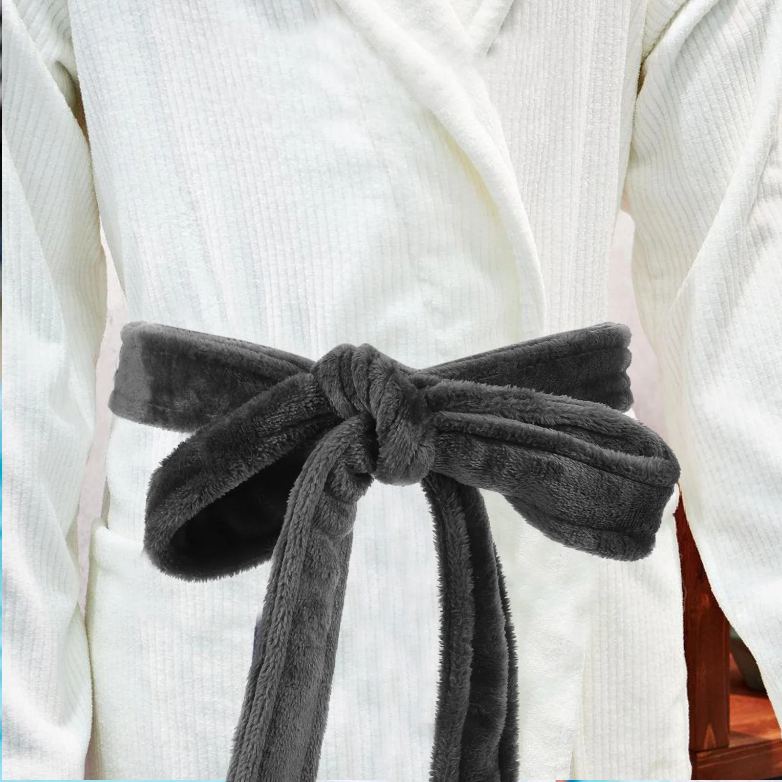 حزام رداء حمام من الفلانيل الناعم بديل بحبل خصر طويل تصميم أنيق للرجال والنساء في المنتجعات الصحية المنزلية يستخدم حزام رداء الحمام #2