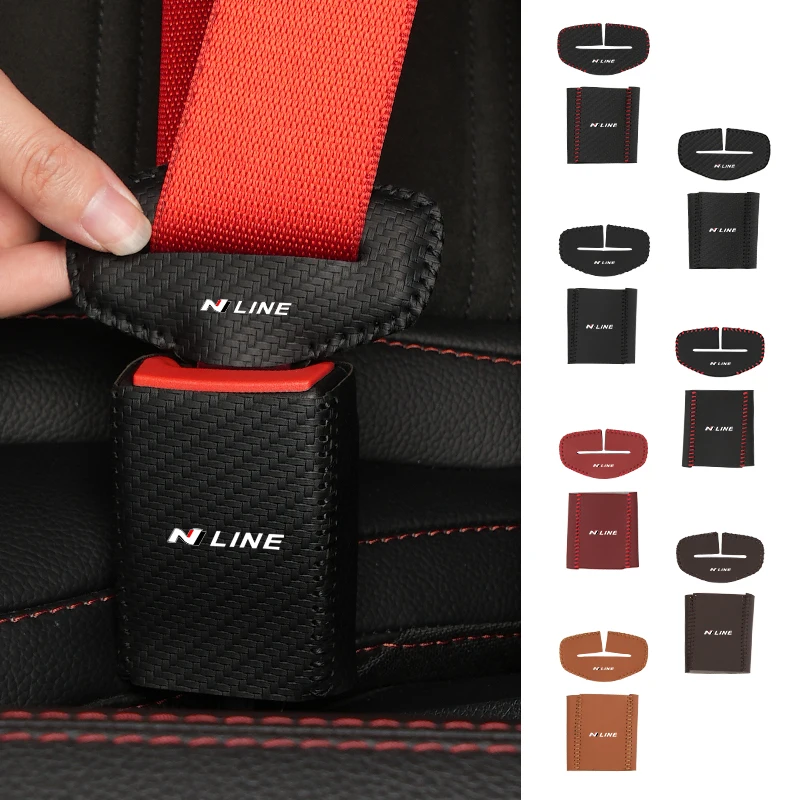 2Sets Leather Car Logo Seat Belt Buckle Protector Cover Only For Front Seat Belt For Hyundai Kona Elantra Sonata Azera Coupe