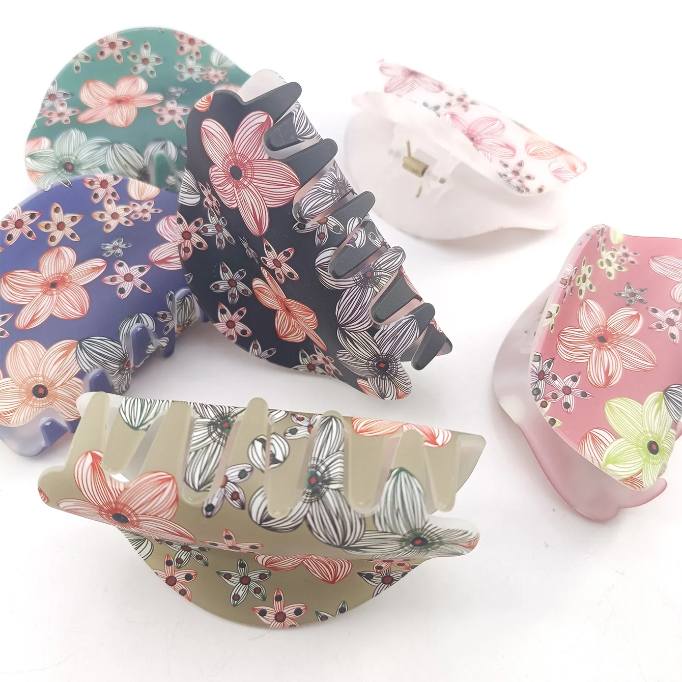 الاكريليك الأزهار الحلو مشبك شعر صغير مقاطع النساء الفتيات البلاستيك طباعة كراب المشابك مقاطع مقاطع الشعر دبابيس الشعر الملحقات