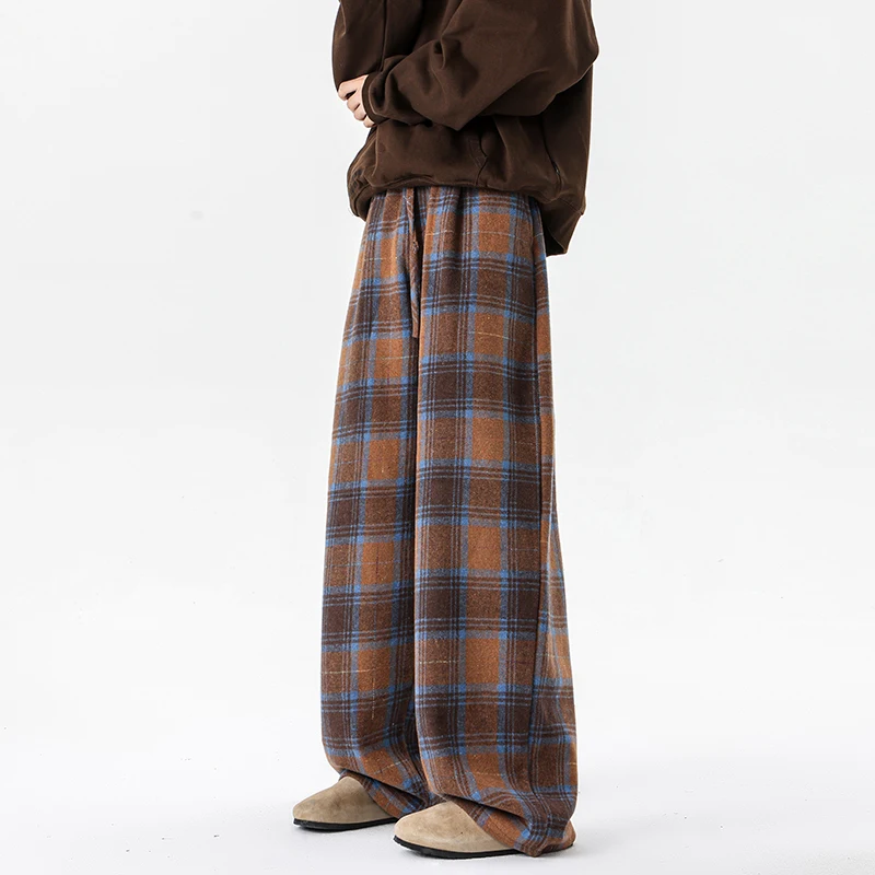 

New casual loose wide leg pants American fashion loose plaid casual pants men's plus size casual pants