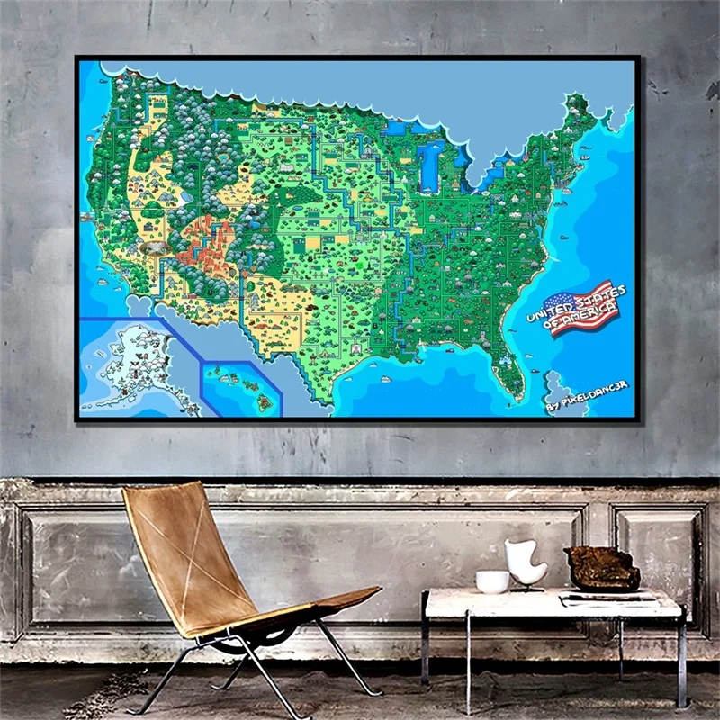 1pc lona estados unidos mapa 84*59cm mapa físico cartaz decorativo arte da parede sem moldura país pintura viagem decoração