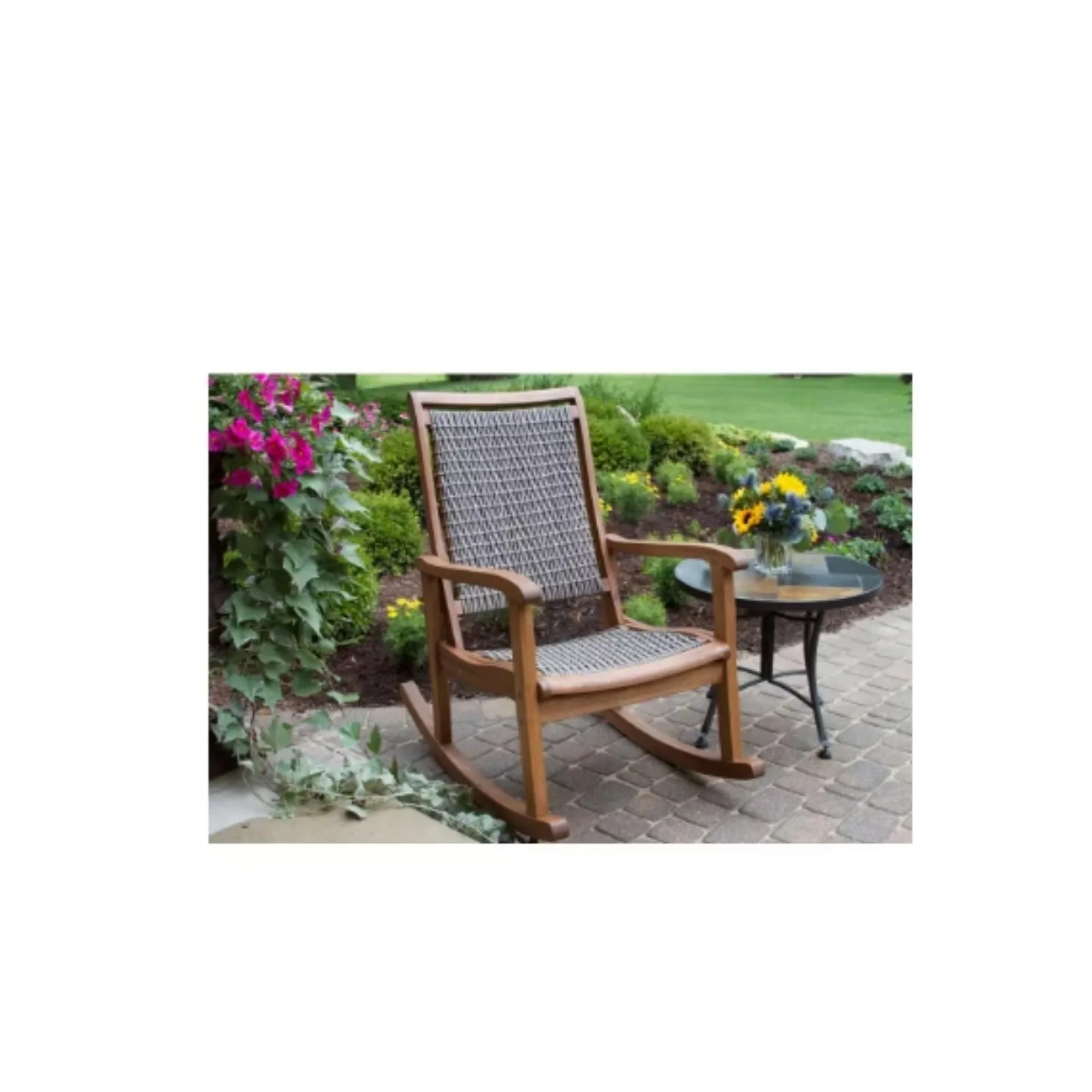 US Grey Wicker and Eucalyptus Outdoor Rocking Chair