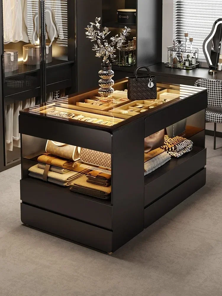 Cloakroom Middle Island Cabinet Jewelry Display Cabinet Light Luxury High-Grade Black Household Double-Sided Chest of Drawers