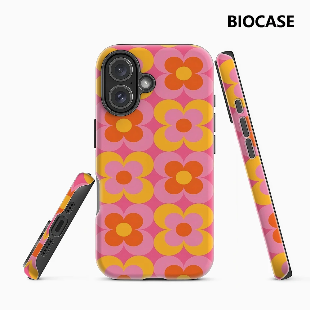 Retro Blumen-Handyhülle für iPhone 17/16/15/14/13/12/11 Pro Max Plus Doppelschichtige Rückabdeckung Must-Haves Kompatibel mit iPhone M