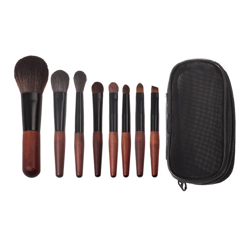 8 mini animal hair makeup brush sets, portable novice complete makeup brush beginner makeup tools.