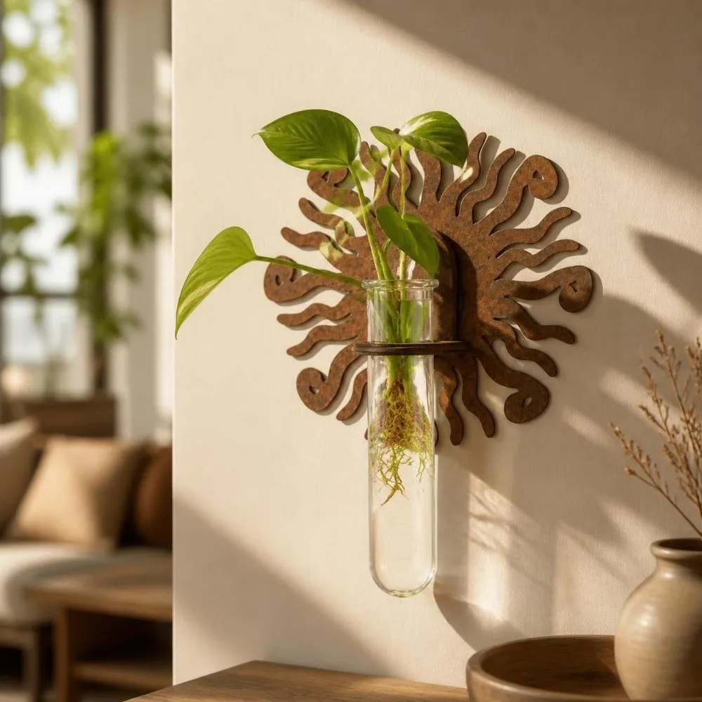 Wooden Hydroponic Planter Shelf Home Ornaments Vase Wall Mounted Planter Sun Moon Flower Plant Flower Pot Home Decor