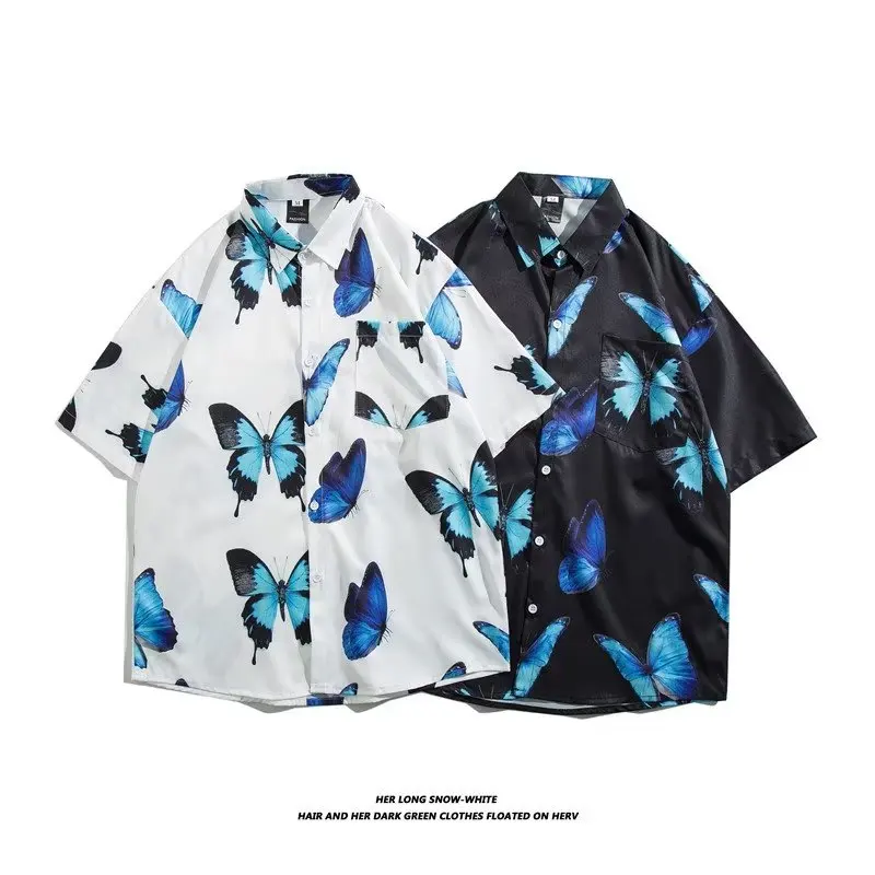 

Korean Style Women's Clothing Summer Butterfly Graphics Short-sleeved SHIRTS & BLOUSES Fashion Elegant and Youth Woman Blouses