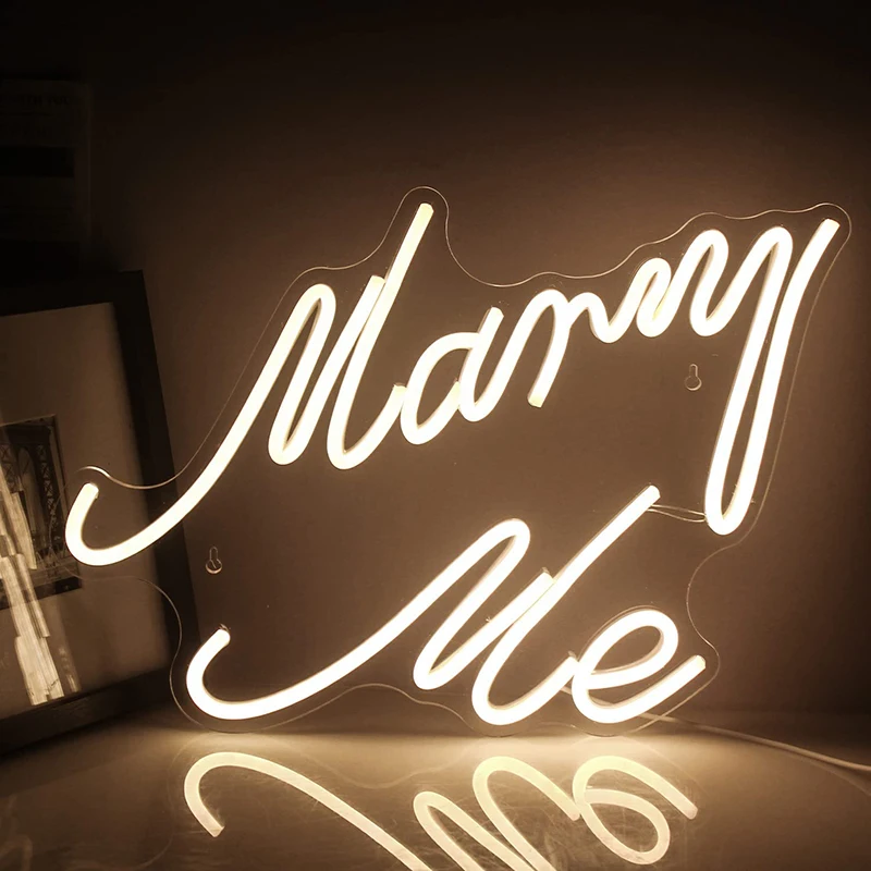 

Marry Me Neon Sign Warm White Led Neon Light USB Operated Acrylic Letters Neon Signs Wall Decor for Wedding Anniversary Propose