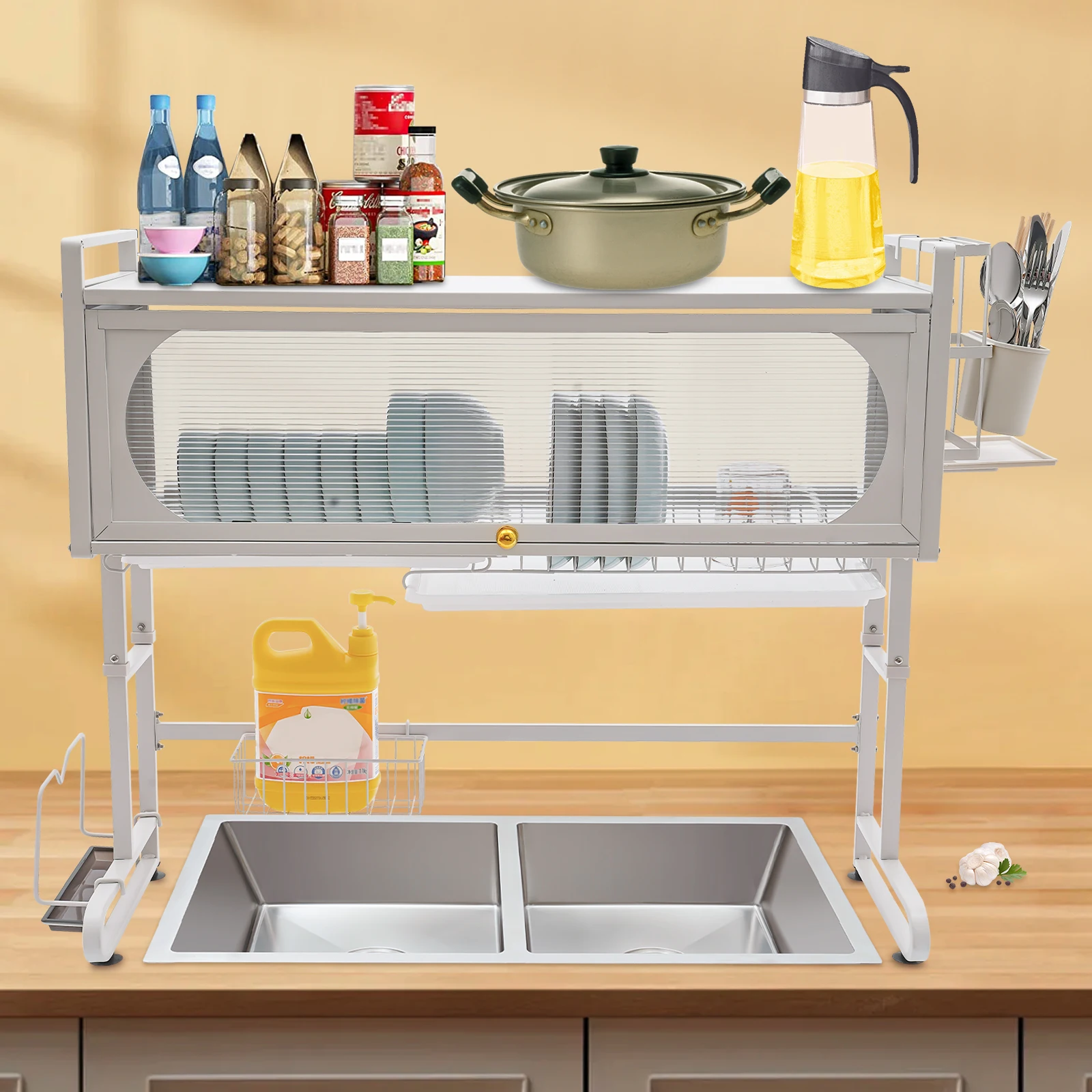 

Modern Sink Dish Drying Rack with Suction Cup Feet, Compact and Sturdy Carbon Steel Design for Dishes, Cookware, and Kitchen
