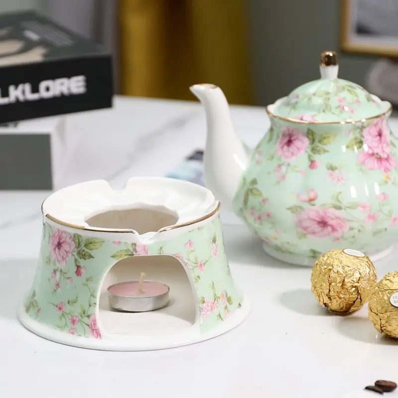 800ML European Ceramic Teapot and Tea Warmer English Afternoon Tea Set High-Grade Porcelain Coffee Pot Heat Resistant Kettle Pot