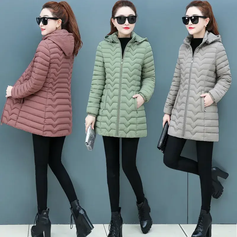 

Winter Coat Women 2024 Fashion Middle Age Mother Slim Down Cotton Hooded Jacket Plus Size Casual Solid Warm Thick Outwear Parka