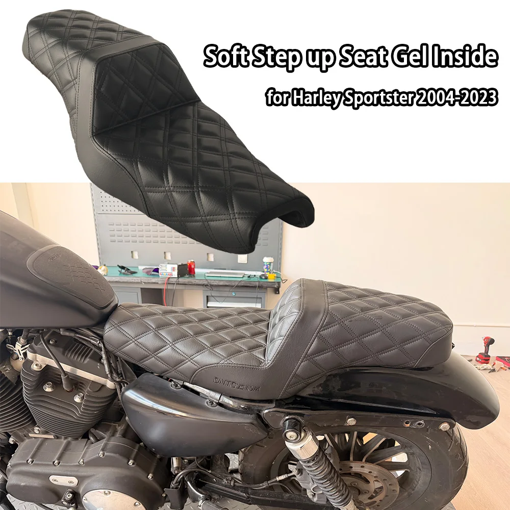 

Motorcycle Accessories Black Soft Step up Seat Gel Inside Diamond Pattern Two-step Cushion for Harley Sportster 2004-2023