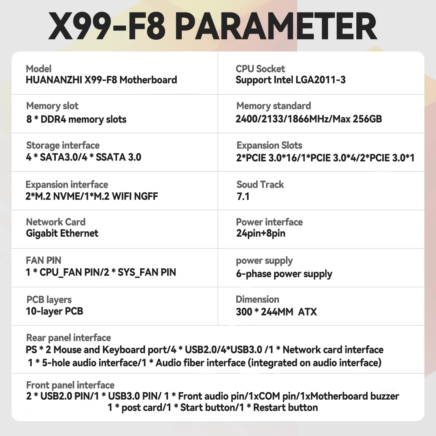 HUANANZHI X99 F8 LGA 2011-3 XEON X99 마더보드, 인텔 E5 2640 2666 2670 2678 2696 V3 V4 DDR4 RECC NONECC 메모리, NVME RU 지원 썸네일 2