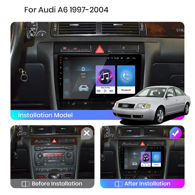 car radio 2 din android Auto car radio multimedia stereo player wireless Carplay Auto GPS For  Audi A6 C5 S6 RS6 1997-2004