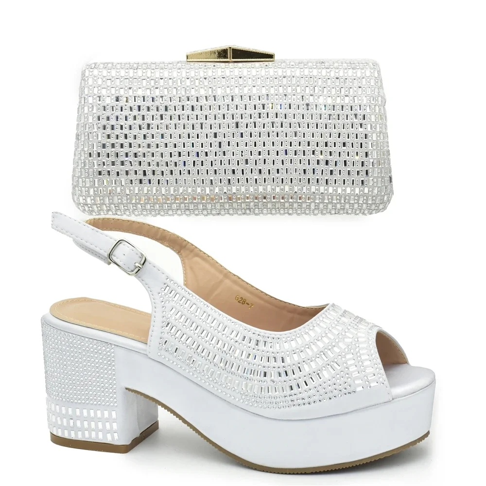 Sandales à paillettes Bling Bling avec sac à main pour femmes, chaussures de mariage de fête, chaussures de mariée pour femmes, chaussures de luxe de créateur avec ensemble de sacs, 2024