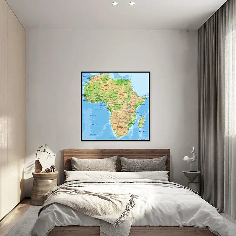 60*60cm Map of The Africa Wall Decorative Map In French Unframed Canvas Painting Decorative Poster Living Room Home Decoration