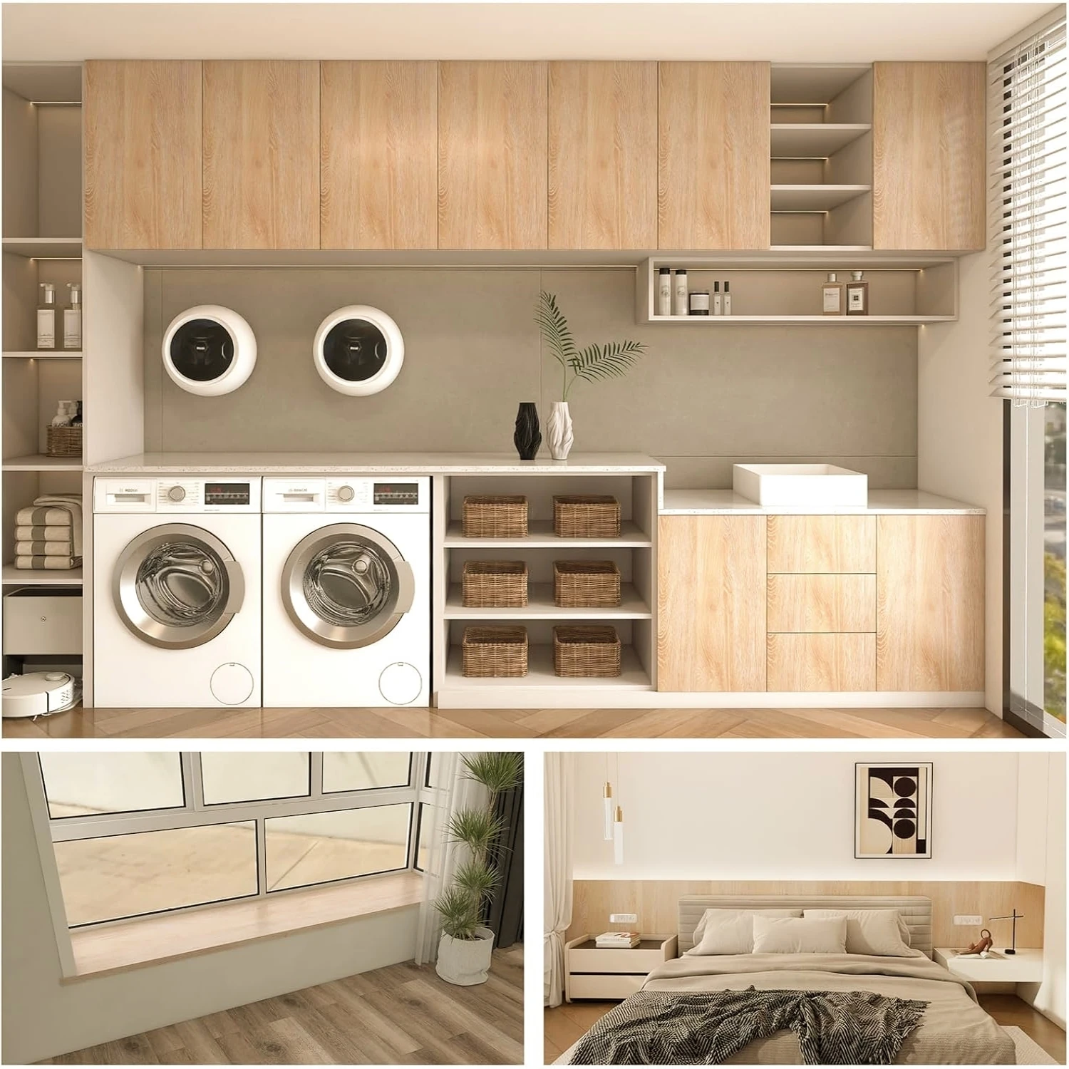 55 cm breite, selbstklebende Vinyl-Tapete mit Holzmaserung – wasserfeste Heimdekor-Aufkleber für Tür, Kleiderschrank, Schrank, Tisch, Möbel – Detail 2