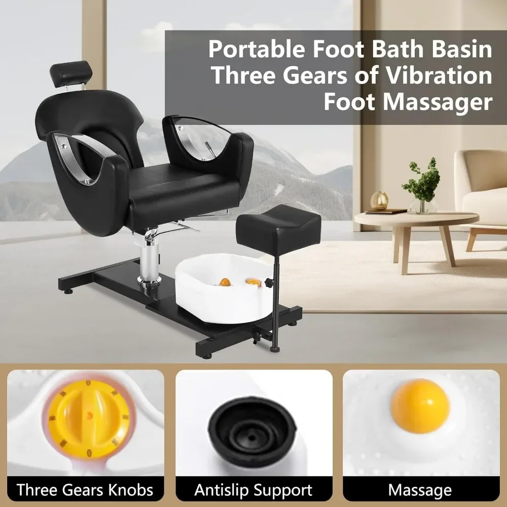 360 °   Cadeira giratória para pedicure com banco e banho de pés de massagem, estação de pedicure hidráulica com altura ajustável sem encanamento para pés