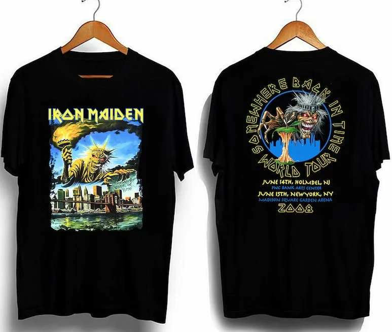 Iron\' Maiden\' Somewherre Back In Time World Tour 2008 New York T-Shirt 2-sided