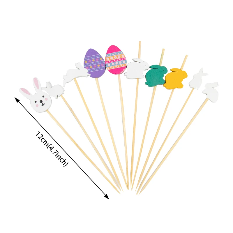 100pcs Easter Disposable Bamboo Skewers Rabbit Eggs Food Picks Fruit Fork Cupcake Dessert Stick Happy Easter Party Decorations