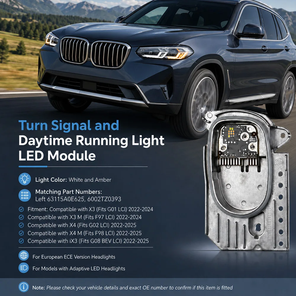 For BMW X3 G01 F97 X4 G02 F98 iX3 G08 2022-2024 LED Daytime Running Light Control Module 63115A0E625 63115A0E626 6002TZ0394