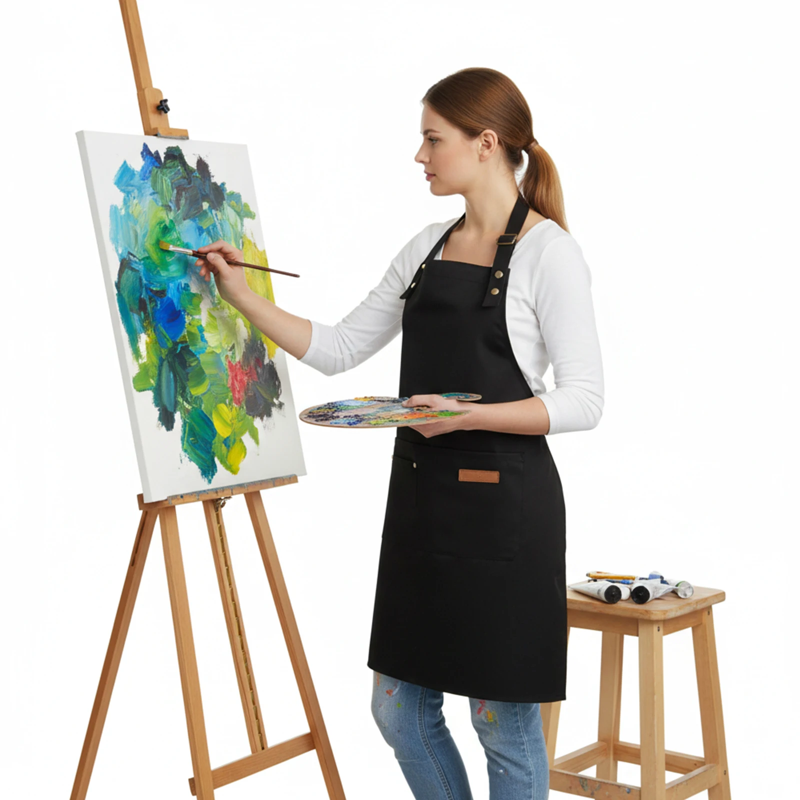 

2Pcs Durable Apron with Pocket Adjustable Kitchen Waiter Cafe Work Apron w/ Adjustable Straps and Pockets for Chefs Waiters