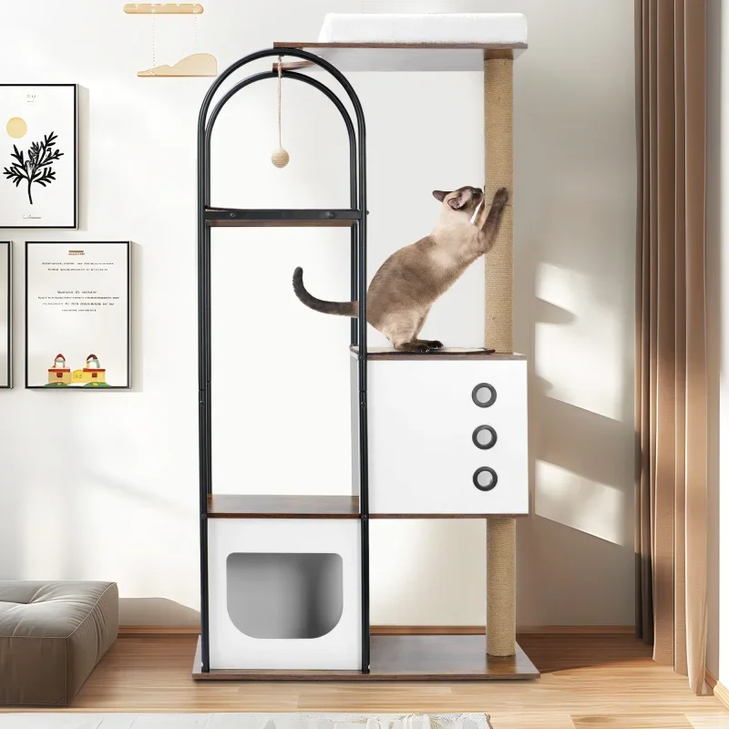 

Cat climbing frame, cat tree, modern cat tower, multi-level cat condo with 1 caves, 2 scratching posts, perch, for indoor cats