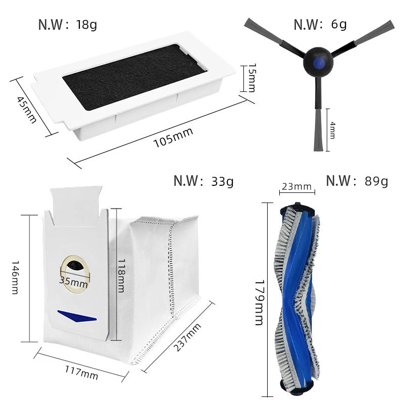 Rodillo cepillo lateral mopa filtro HEPA bolsa de polvo para Ecovacs Debot T30 Pro Omni / DDX14 / YEEDI M12 Pro + accesorios de repuesto