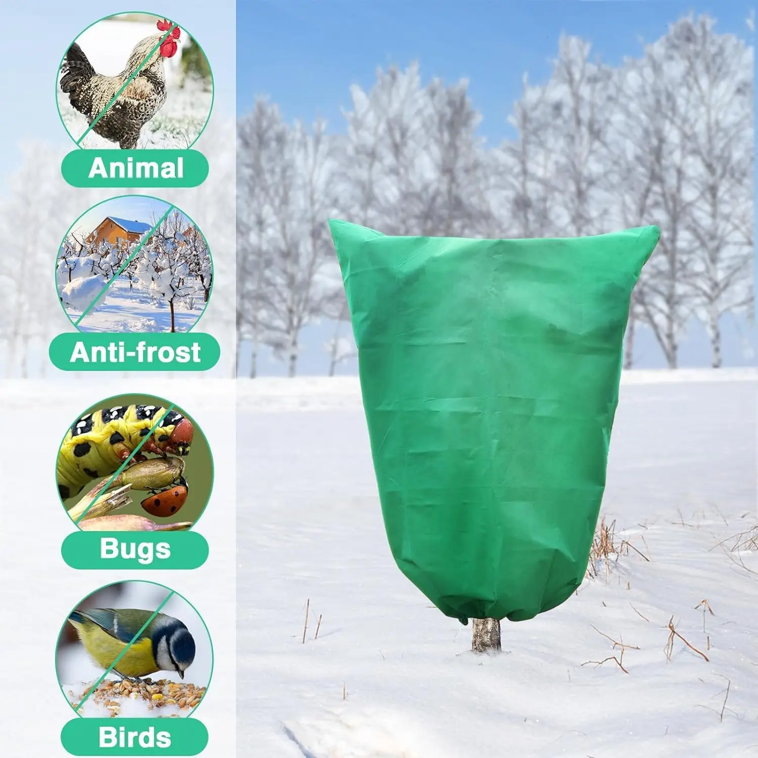 Plant Frost Protection Windproof Insulation Breathable Cover Winter Plant Frost Cover with Drawstring Zipper Design for Cold Wea