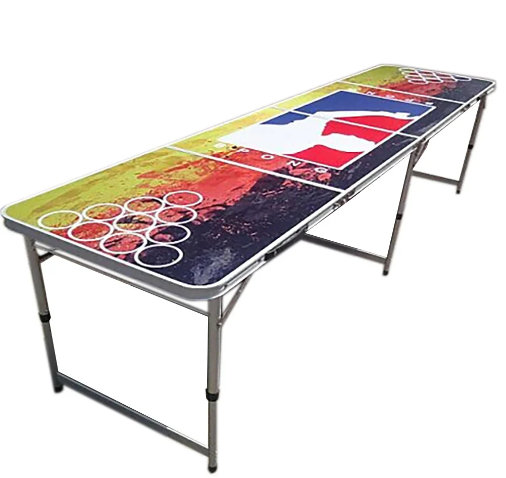 

Light weight easy carry aluminum folding beer pong table with custom design for party