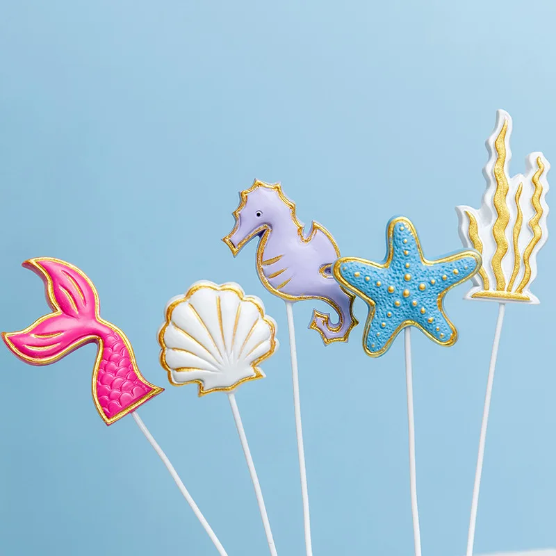 Mermaid Birthday Party Mermaid Tail Sea Shells Star Conch Cake Topper Under the Sea Cake Decor Baby Shower Mermaid Themed Decors