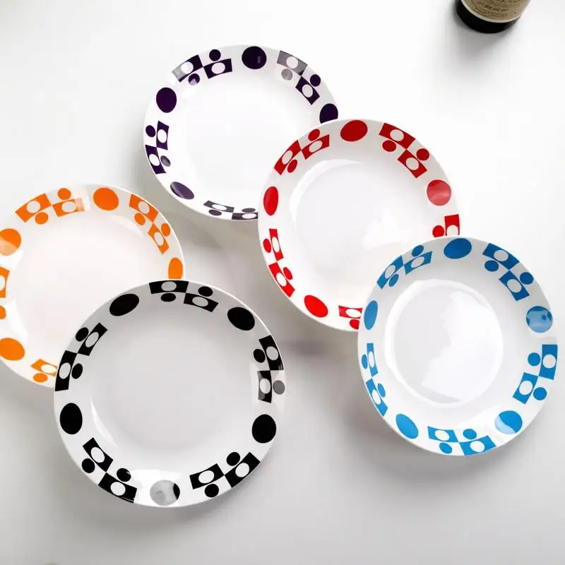 5pcs set, 8inch, fine bone china dishes set, ceramic dinner sets plate, porcelain soup plate, buffet flatter, food plates serve
