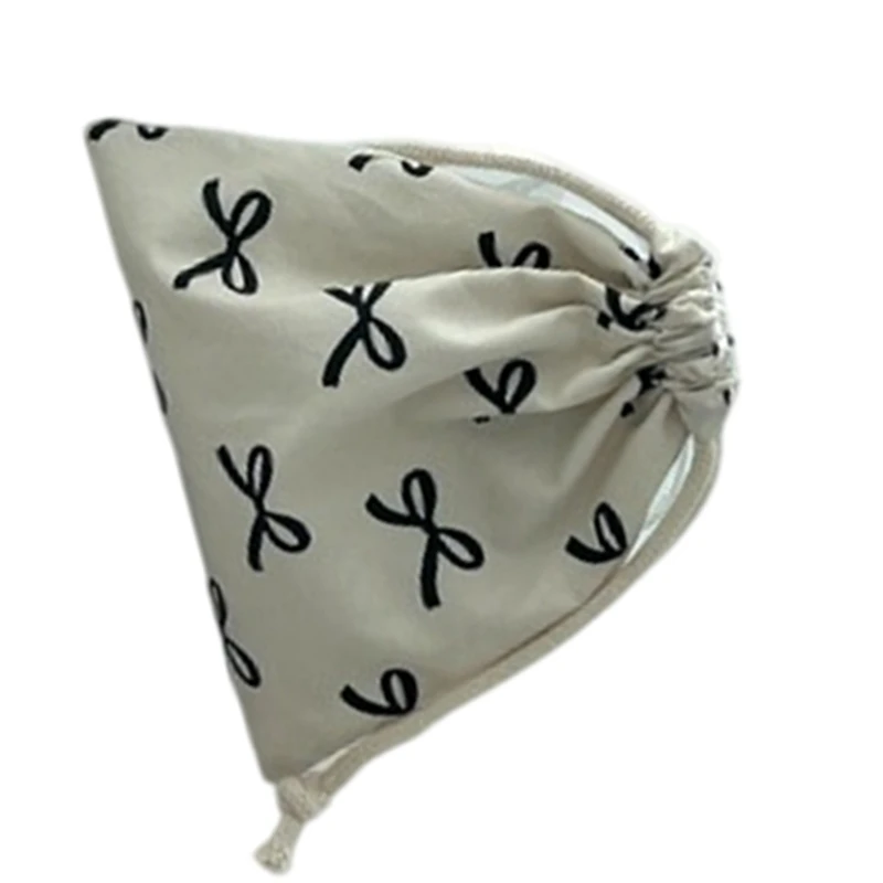 Sweet Drawstring Bag With Ribbon Bowknot Stylish Cotton Drawstring Elegant Bowknot Decorated Small Items