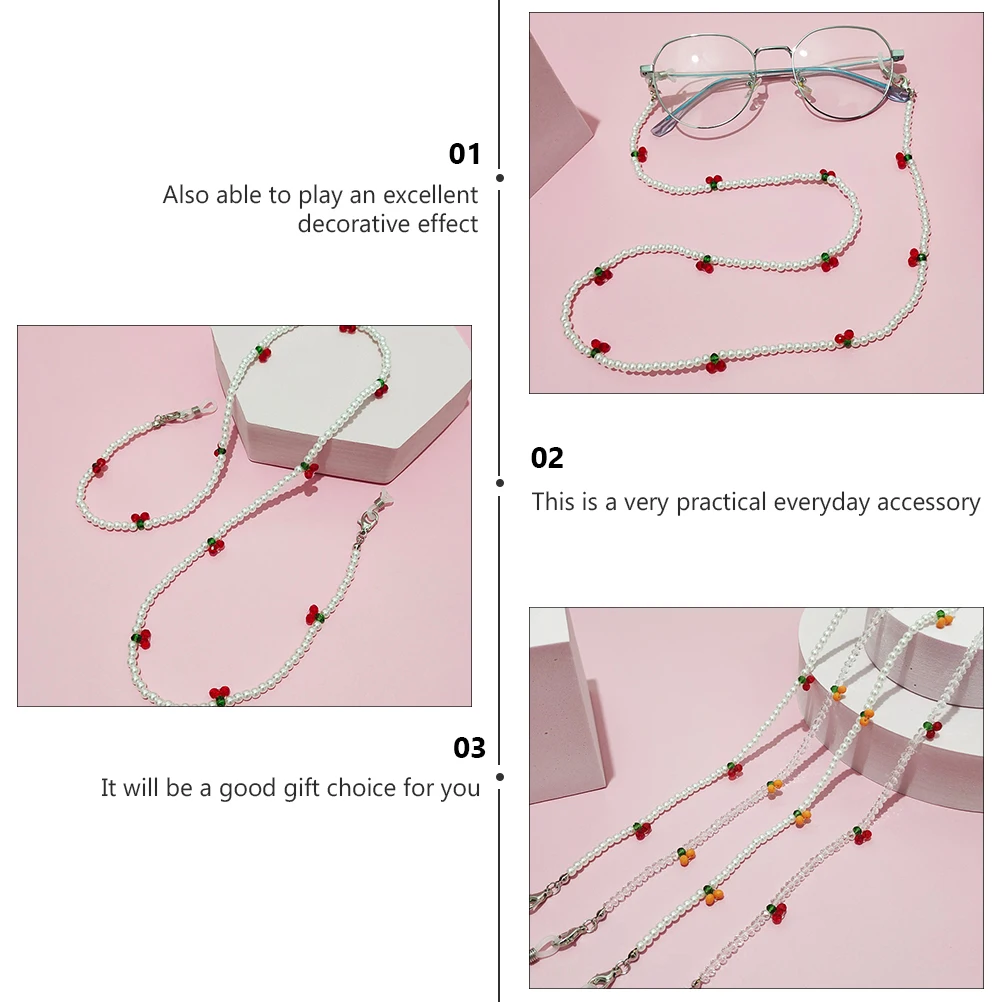 

1pc Glasses Lanyard Cherry Mask Strap Anti Lost Eyeglass Straps Multifunction Decorative Portable Bead Glasses Strap Anti Slip