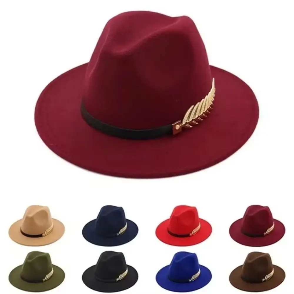 

Fashion Large Brimmed Woolen Hats Formal Occasion Performance Cap Fedora Hat Casual Jazz Hats British Vintage Hats Men Women