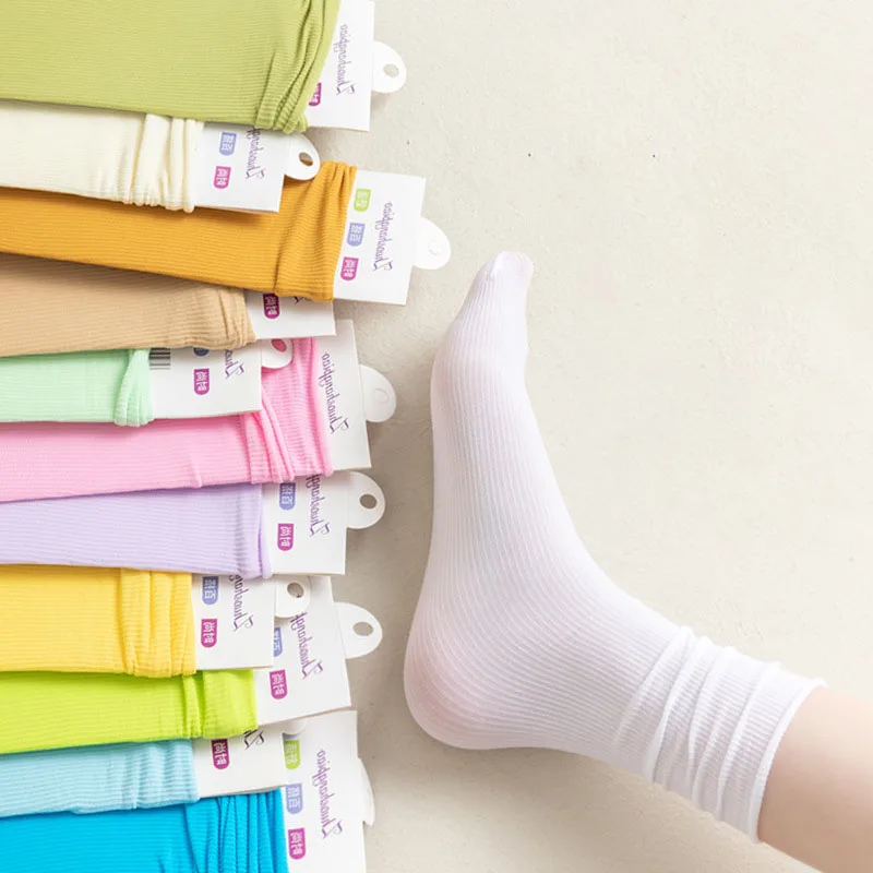 Chaussettes mi-tube en velours pour femmes, chaussettes mi-tube multicolores, chaussettes d'équipage à bord roulé fin et doux, chaussettes décontractées japonaises, chaussettes longues, document solide, glace, été