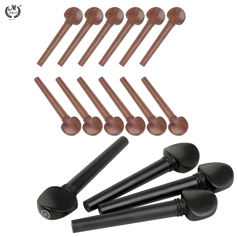 12 Pcs Oud String Shaft Ebony with Fish Eye Mahogany Ebony Oud Lute Tuning Shaft Replacement Parts s Musical Instrument