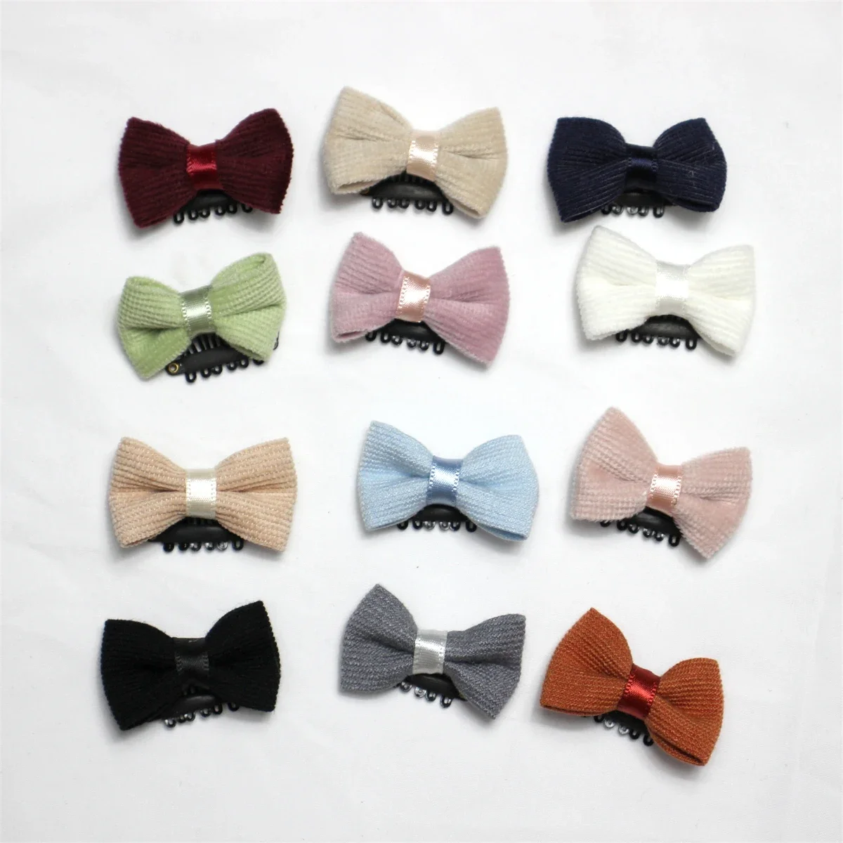 Macarons Color Velvet Ribbon Small Bow Hair Clip Baby Fine Wispy Hair Mini Latch Wisp Clip Children Cute Bobby Hairpin Barrettes