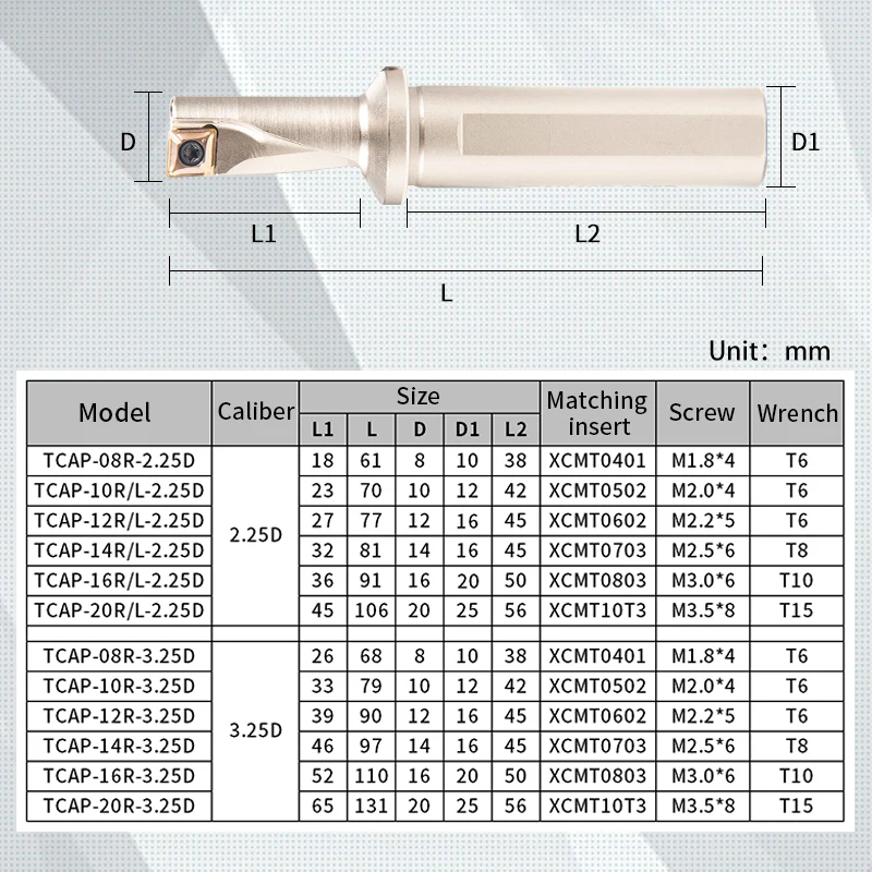 Imagem -04 - Tcap Série U-drill 2.25d 3.25d Tcap Perfuração Rápida Chato Broca Rápida com Xcmt04 05 06 07 10 10 Inserção de Carboneto