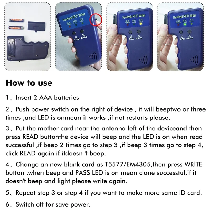 ABMF-ручной идентификационный копир 125 кГц RFID-считыватель, писатель, Дубликатор, ручной RFID-копировальный аппарат, используемый для T5577 или EM4305