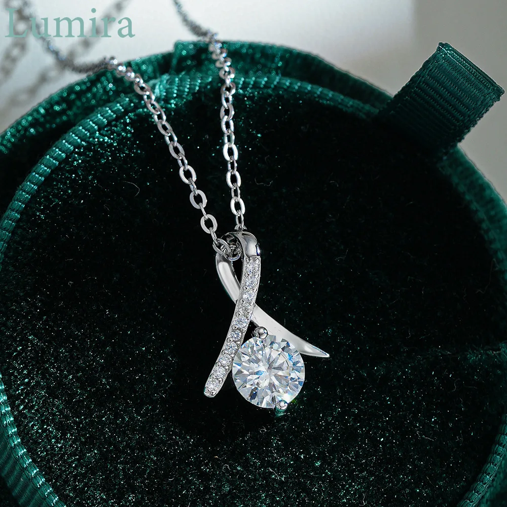 Lumira Platinum PT950 Pendant Fashionable Choker Necklace 1ct Moissanite Herringbone Necklace for Women Classic Style