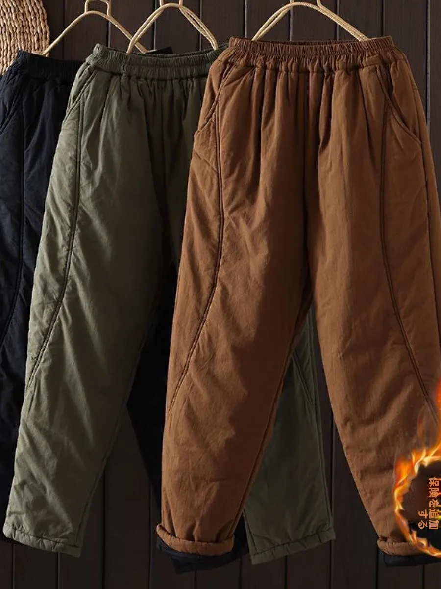 thiened-cotton-pants-set-with-elastic-waist-for-slimming-effect-warm-and-sli-retro-winter-faion-two-piece-suit