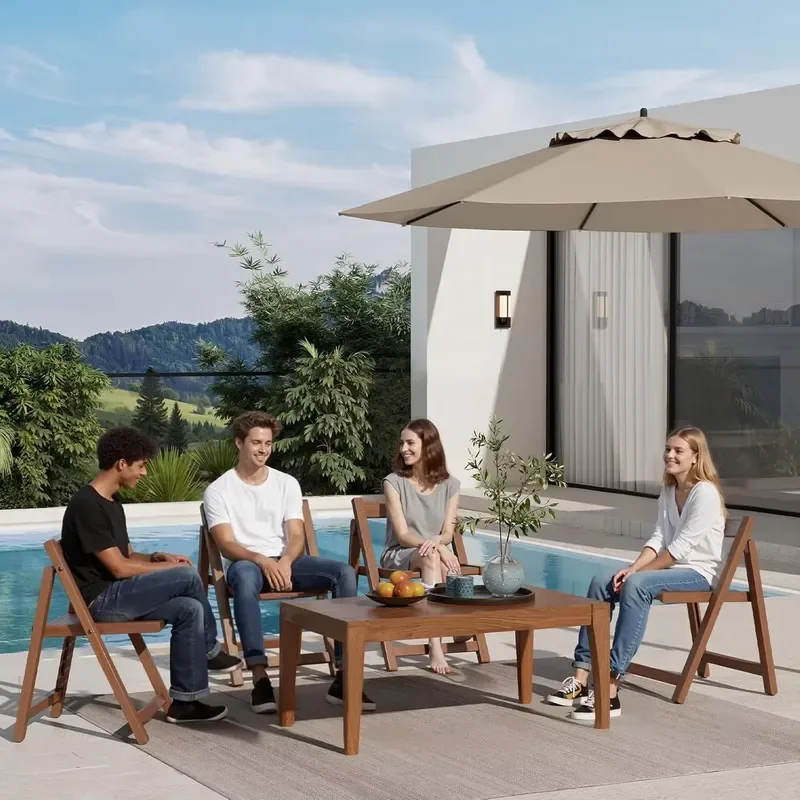 for ZDY001 Solid Wood 4-Piece Folding Dining Chairs Set Foldable Space-Saving Portable Indoor Outdoor Kitchen Lawn Patio