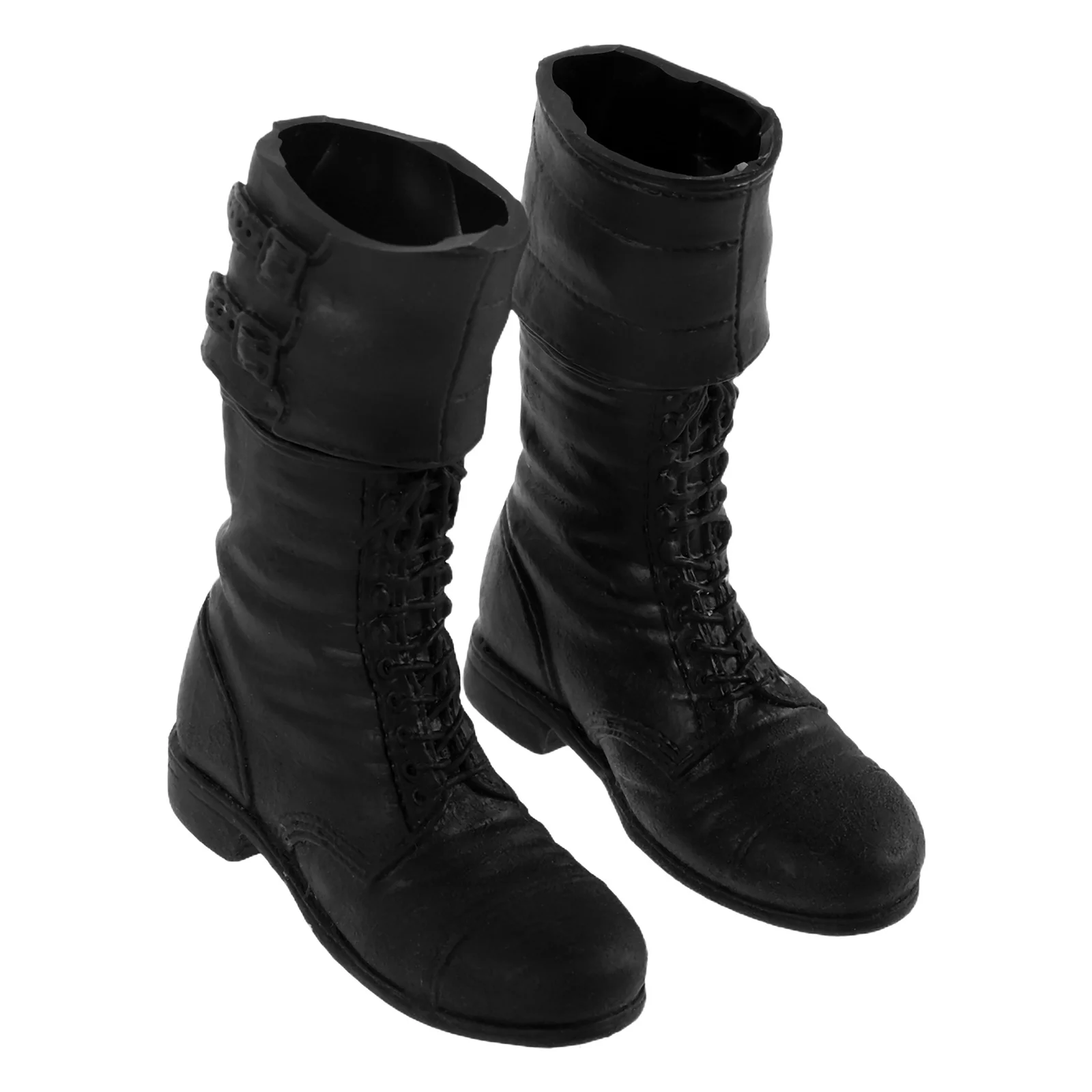 Bjd 액션 피규어용 미니어처 부츠 1쌍 1/6 스케일 블랙 솔저 슈즈 현실적인 레이스 군사 테마