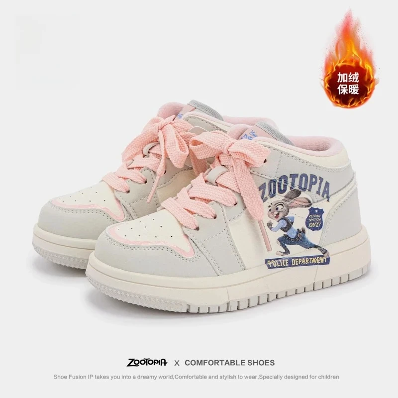 

2025 детские высокие топы Disney, теплая парусиновая обувь на флисовой подкладке для мальчиков и девочек с мультяшным дизайном