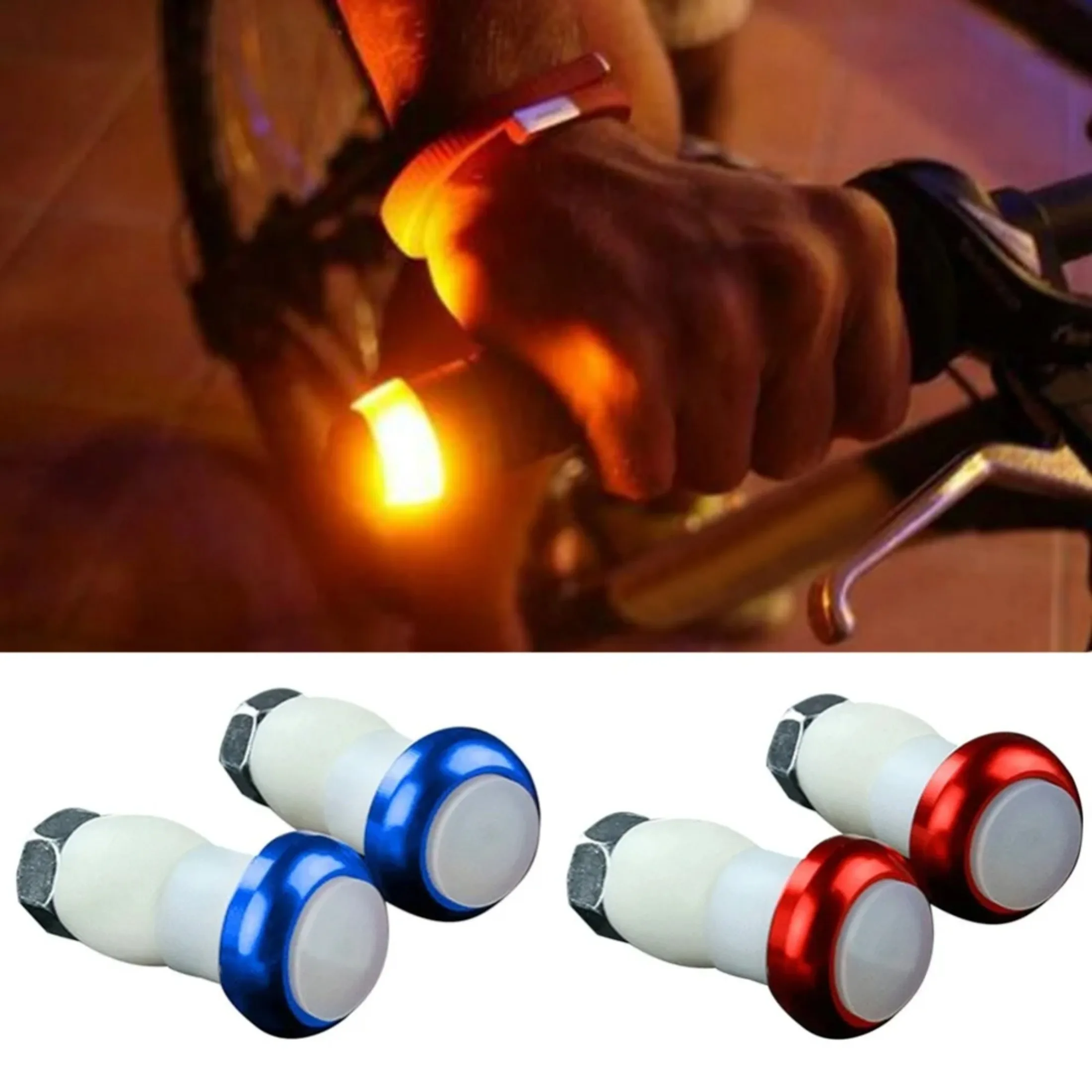 1 Pair Safety Cycling Bike Turn Signal Handle Bar End Plug LED Red Light Lamp Magnetic Handle Light