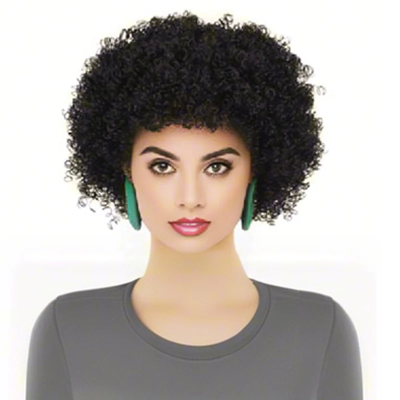 

8-inch black fluffy small roll wig, high-temperature synthetic wig, suitable for music festivals, carnival role-playing wear