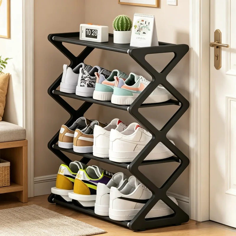 4-stöckiges X-förmiges Schuhregal - Multifunktionales X-förmiges Staubdichtes Regal für Studentenwohnheime, Eingangsbereiche, Flure & Schlafzimmer ​